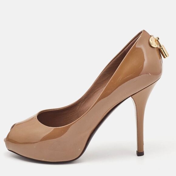 Louis Vuitton Brown Patent Leather Oh Really! Peep Toe Pumps Size 36